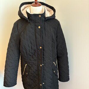 Laundry by Shelli Segal Black Quilted Hooded Women's Coat XL